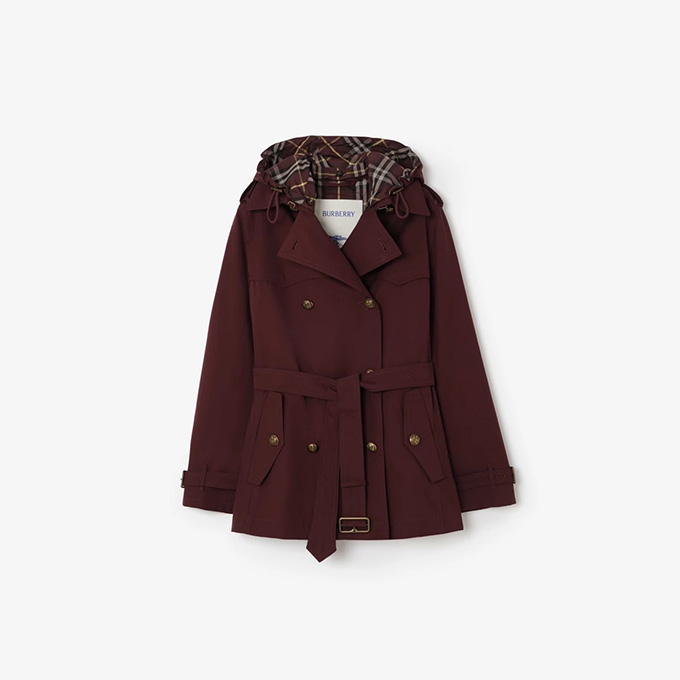 burberry foxfield detachable hood short gabardine trench coat